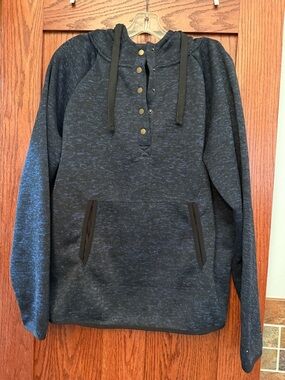 ZYIA Men's Dark Navy Heather Pullover Hoodie with Snap Henley